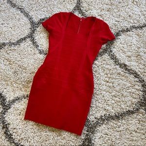 MeiLun Bandage Red Bodycon square neckline dress